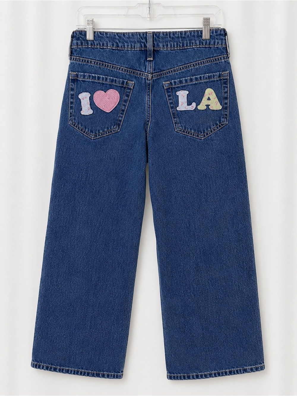 Hollister Dark Blue Wide Leg Jeans with 'I ♥ LA' Pocket Patches